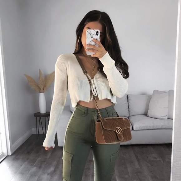 Tops - Cream Ribbed Tie Sweater